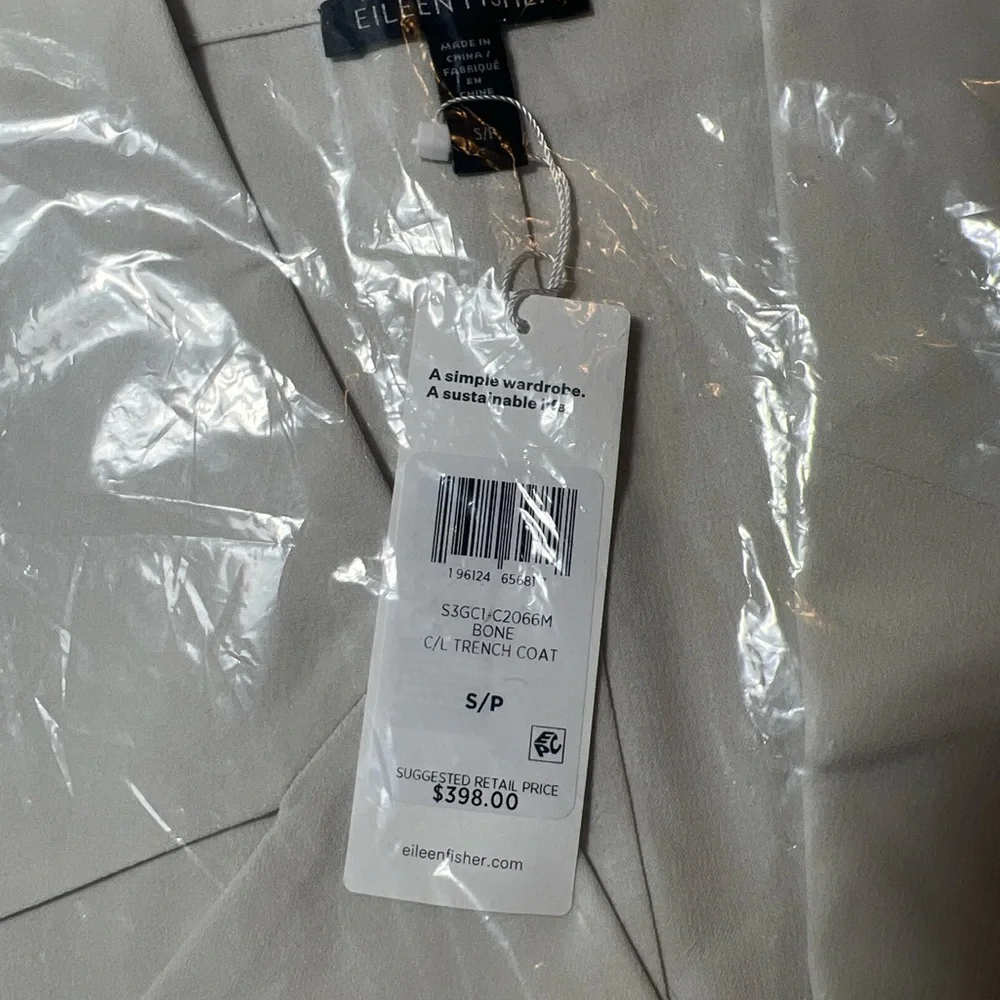 Eileen Fisher Bone Silk Georgette Crepe Trench Coat BNWTS $398.00 NEW BNWTS - Picture 11 of 15